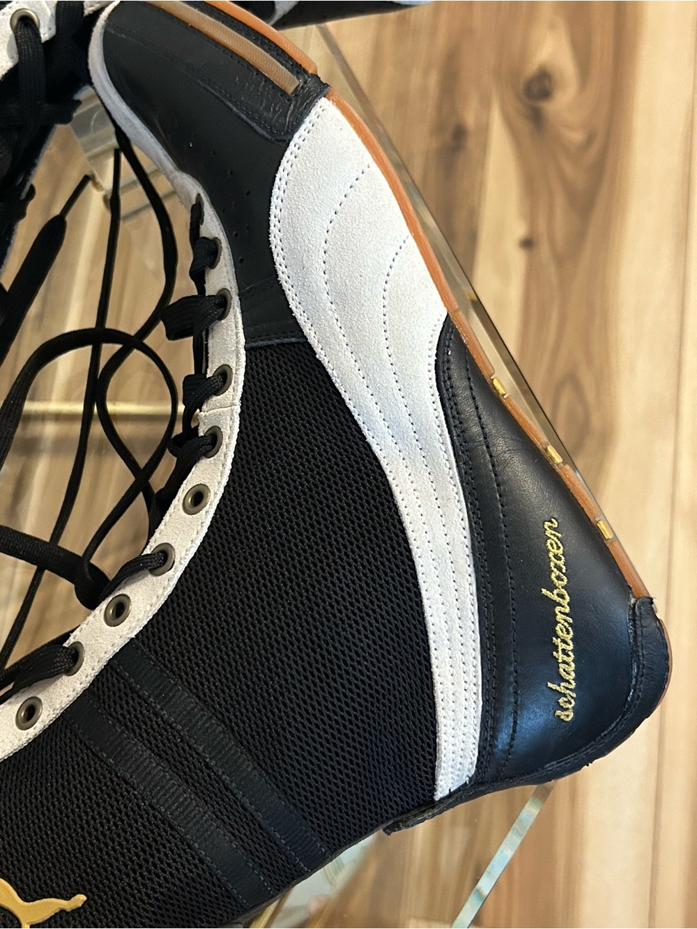 Vintage Puma Schattenboxen Boxing Boots Black and Cream High-Top Sneakers 11/12 - Picture 8 of 16